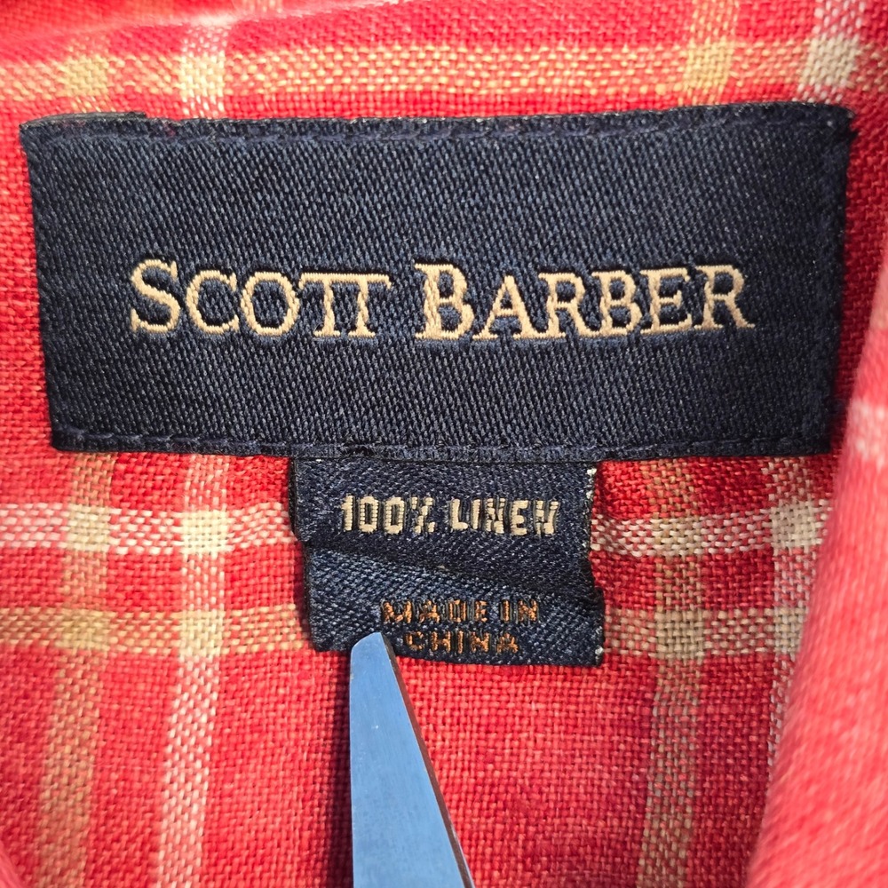 Scott Barber Mens Large Red Windowpane Plaid 100% Linen Button Down Shirt L - Picture 5 of 5